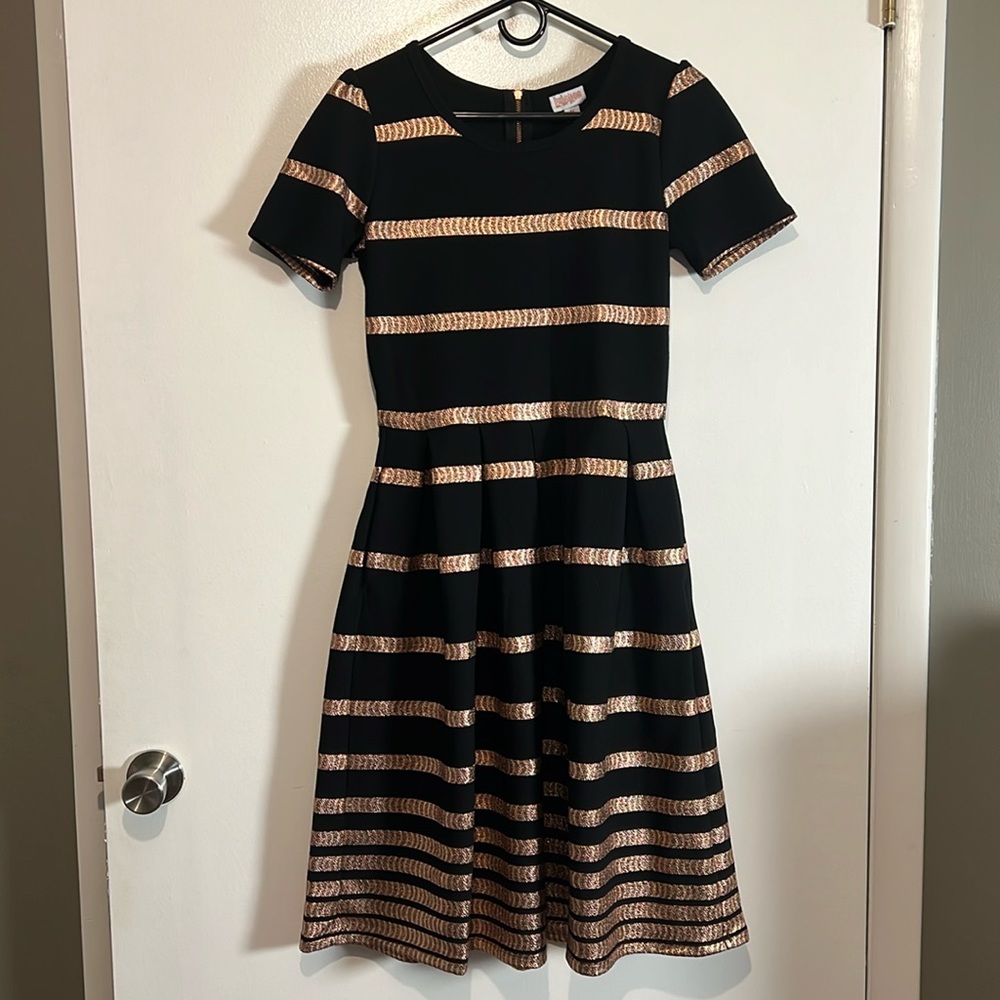 Lularoe Amelia Dress Black + Metallic Size M
